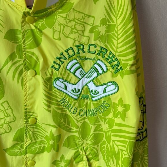 Undrcrwn Hawaiian Style Varsity Bomber Lime Green Floral Jacket NWOT Size Small - Picture 7 of 7
